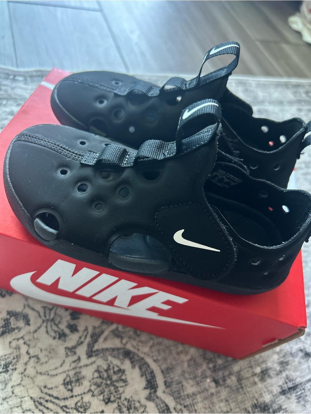 Nike Kids Black Slip-On Sandal with White Swoosh